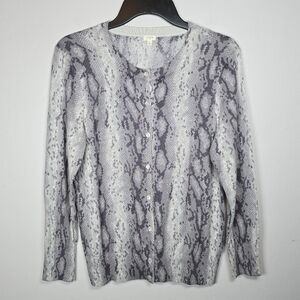 J. Crew Women's Snakeskin Print Button Cardigan Sweater Large Chic Classic Gray